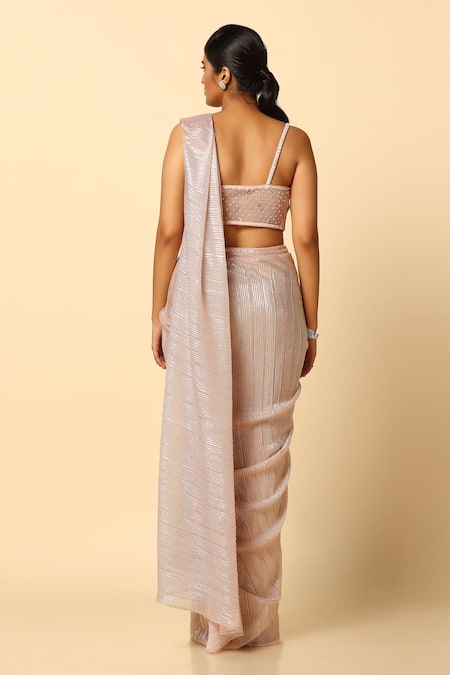 Meenagurnam Shimmer Pre-Draped Saree With Blouse 