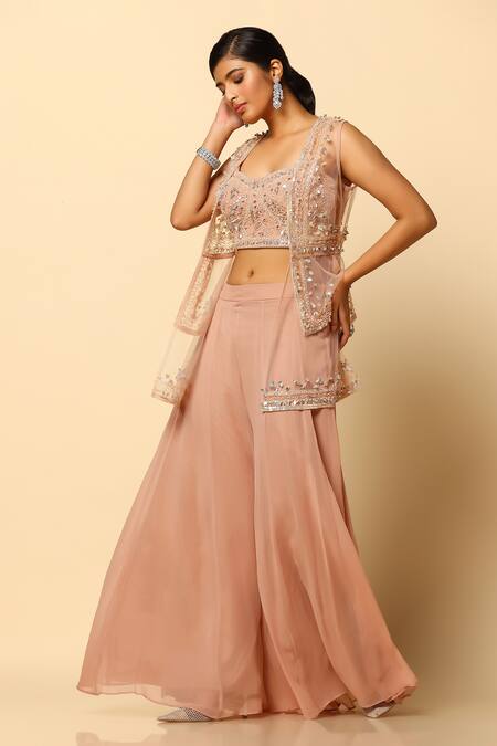 Buy Meenagurnam Brown Viscose, Organza, Net Sequins, Beads, Embroidery And Jacket Sharara Set Online at Aza Fashions Buy_Meenagurnam_Brown Viscose, Organza, Net Sequins, Beads, Embroidery And Jacket Sharara Set _Online_at_Aza_Fashions