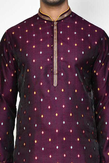 Buy_Arihant Rai Sinha_Purple Pant Dupion Silk, Kurta Rangela Banarasi Thread, Embroidered And Set_Online_at_Aza_Fashions