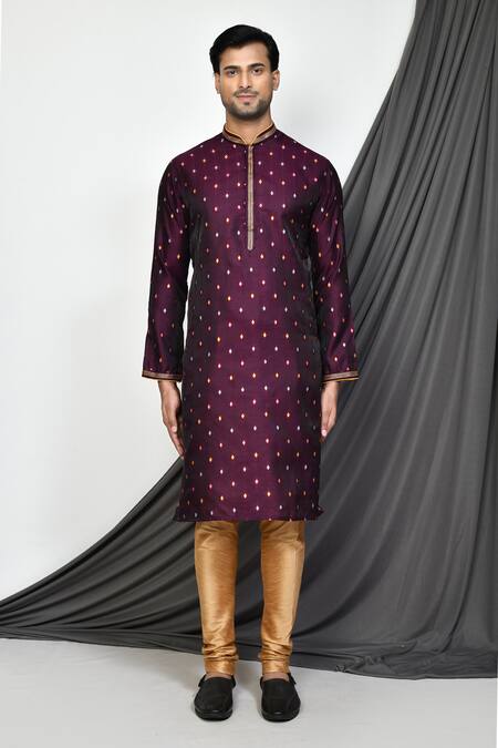 Shop_Arihant Rai Sinha_Purple Pant Dupion Silk, Kurta Rangela Banarasi Thread, Embroidered And Set_Online_at_Aza_Fashions