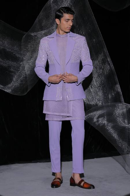 Shop_Ankur J_Purple Jacket And Pant Baribie Crepe Embroidered Bead Floral Kurta Set _Online_at_Aza_Fashions