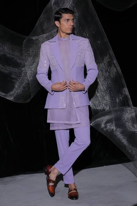 Buy_Ankur J_Purple Jacket And Pant Baribie Crepe Embroidered Bead Floral Kurta Set 