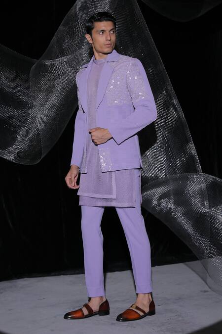 Shop_Ankur J_Purple Jacket And Pant Baribie Crepe Embroidered Bead Floral Kurta Set 