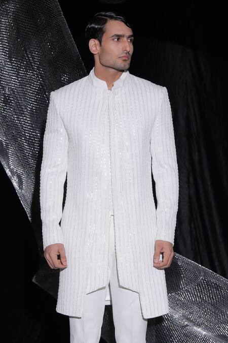 Ankur J Ivory Jacket Zeta Crepe Embroidered Sequin Bandhgala With Pant Online at Aza Fashions Ankur J_Ivory Jacket Zeta Crepe Embroidered Sequin Bandhgala With Pant _Online_at_Aza_Fashions