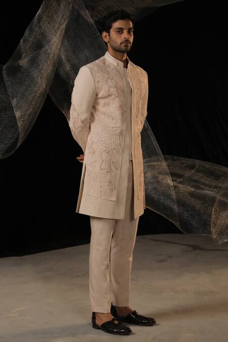 Buy_Ankur J_Cream Moss Crepe Embroidered Sequin Bandhgala With Pant 