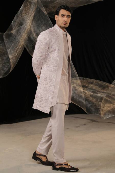 Buy_Ankur J_Purple Signature Self Manufactured Kurta Work Front Open Sherwani And Set 