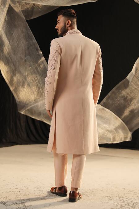 Shop_Ankur J_Pink Moss Crepe Sherwani Embroidery Resham And Kurta Set _Online_at_Aza_Fashions
