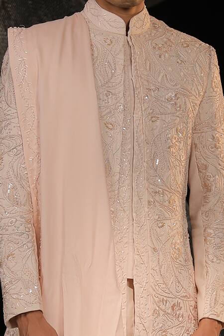 Shop Ankur J Pink Crepe Sherwani Embroidery Resham Tonal Set Online at Aza Fashions Shop_Ankur J_Pink Crepe Sherwani Embroidery Resham Tonal Set _Online_at_Aza_Fashions