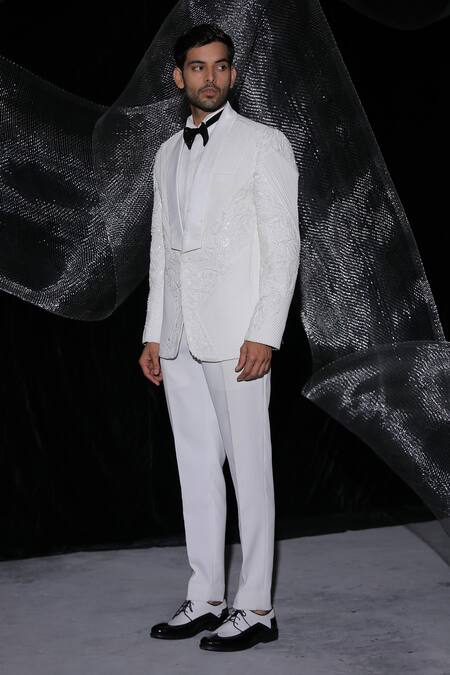 Buy_Ankur J_Ivory Barbie Crape Blazer And Pant Embroidery Resham Set _Online_at_Aza_Fashions