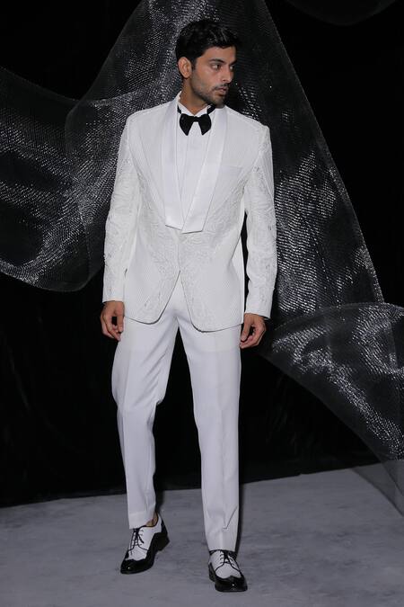 Shop_Ankur J_Ivory Barbie Crape Blazer And Pant Embroidery Resham Set _Online_at_Aza_Fashions