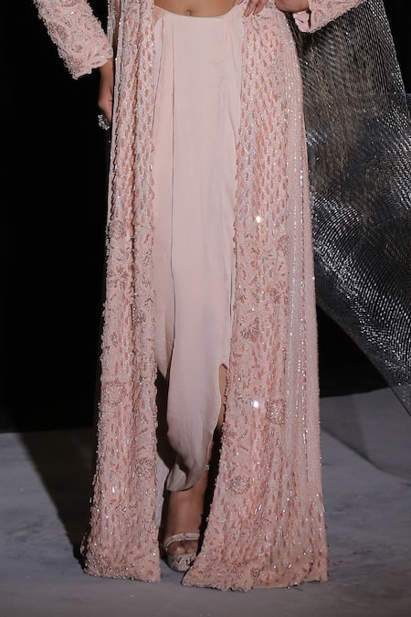 Shop_Ankur J_Pink Silk Crystals, Pearls, Embroidery Round Embellished Jacket Lehenga Set _Online_at_Aza_Fashions