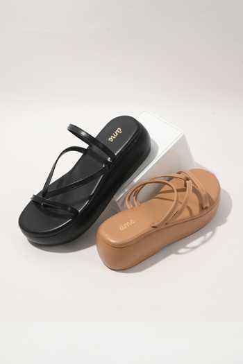 Ame_Black Toto Cross Lifts Flatforms_Online_at_Aza_Fashions