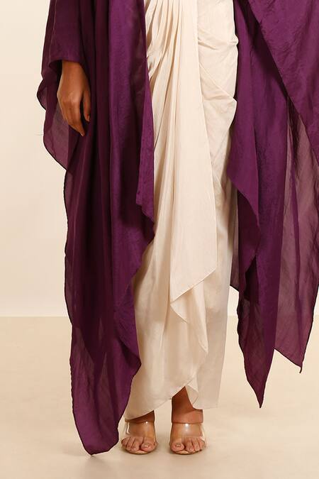 Garo Purple Silk, Muslin Embroidery Round Neck Floral Cape Skirt Set Online at Aza Fashions Garo_Purple Silk, Muslin Embroidery Round Neck Floral Cape Skirt Set_Online_at_Aza_Fashions