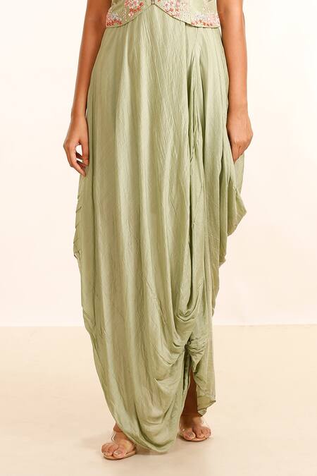 Buy Garo Green Silk, Muslin Embroidery Round Neck Draped Dress With Jacket Online at Aza Fashions Buy_Garo_Green Silk, Muslin Embroidery Round Neck Draped Dress With Jacket_Online_at_Aza_Fashions