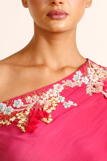 Buy_Garo_Green Silk, Muslin Embroidery Asymmetric Ombre Tunic With Palazzo_Online_at_Aza_Fashions