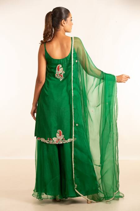 Shop Garo Green Silk, Organza Sequins, Beads, Embroidery Placement Hand Kurta Palazzo Set at Aza Fashions Shop_Garo_Green Silk, Organza Sequins, Beads, Embroidery Placement Hand Kurta Palazzo Set_at_Aza_Fashions