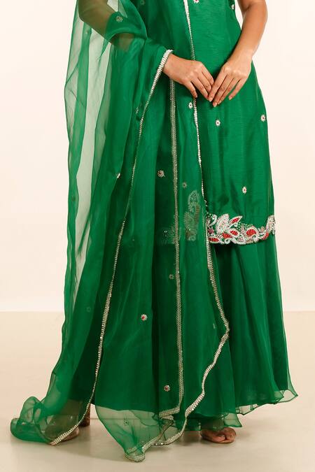 Buy Garo Green Silk, Organza Sequins, Beads, Embroidery Placement Hand Kurta Palazzo Set Online at Aza Fashions Buy_Garo_Green Silk, Organza Sequins, Beads, Embroidery Placement Hand Kurta Palazzo Set_Online_at_Aza_Fashions