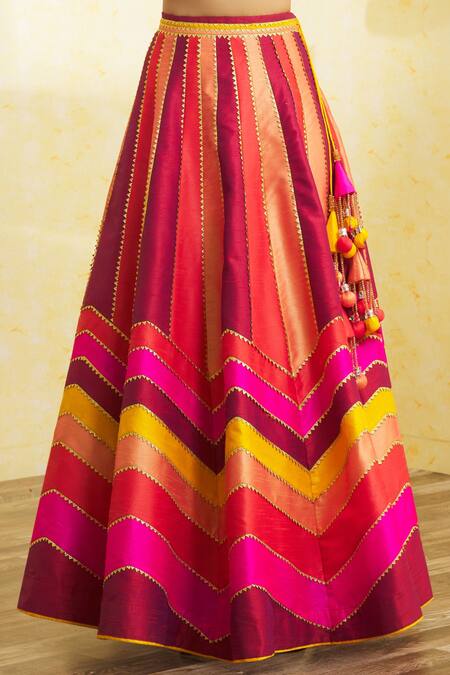 Vandana Sethi Multi Color Silk Mirrors, Block Bridal Lehenga Set With Embellished Blouse at Aza Fashions Vandana Sethi_Multi Color Silk Mirrors, Block Bridal Lehenga Set With Embellished Blouse _at_Aza_Fashions