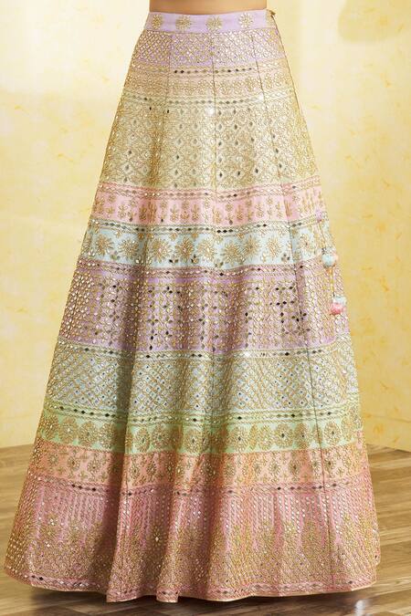 Vandana Sethi Multi Color Silk Tassels, Embroidery, Sequins, And Colorblock Bridal Lehenga Set at Aza Fashions Vandana Sethi_Multi Color Silk Tassels, Embroidery, Sequins, And Colorblock Bridal Lehenga Set _at_Aza_Fashions