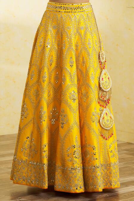 Vandana Sethi Yellow , Satin Tassels, Embroidery, Mirrors, And Bridal Lehenga Set at Aza Fashions Vandana Sethi_Yellow , Satin Tassels, Embroidery, Mirrors, And Bridal Lehenga Set _at_Aza_Fashions