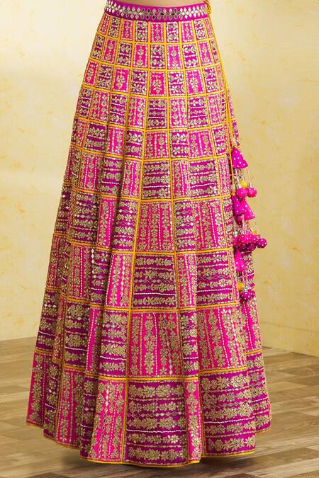 Vandana Sethi Purple Silk Gota Patti, Sequins, Colorblock Embroidered Bridal Lehenga Set at Aza Fashions Vandana Sethi_Purple Silk Gota Patti, Sequins, Colorblock Embroidered Bridal Lehenga Set _at_Aza_Fashions