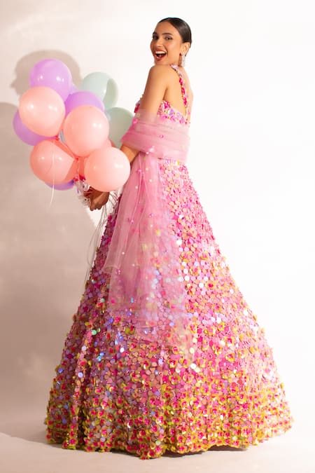 Anshika Tak Label Sequin Floral Embellished Lehenga Set 