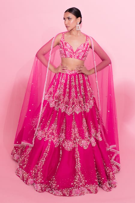 Anshika Tak Label Pink Crystal Pearl Embellished Lehenga Set 