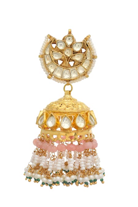 MAISARA JEWELRY_Peach Kundan Jhumkas _Online_at_Aza_Fashions
