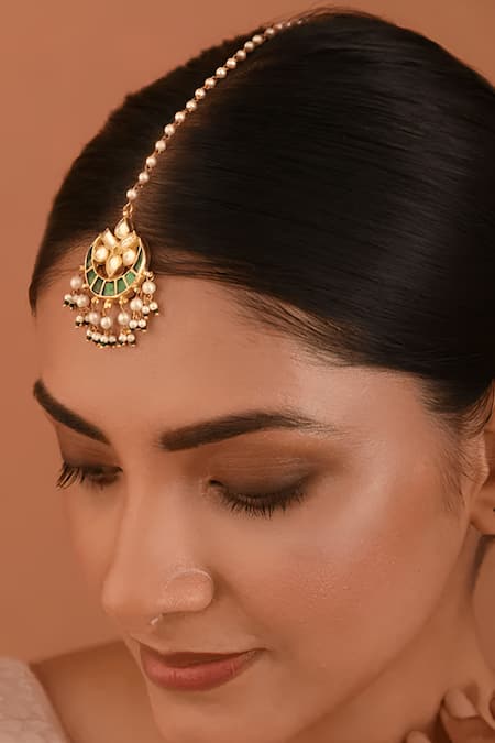 MAISARA JEWELRY Gold Finish Crescent Moon Maangtikka 