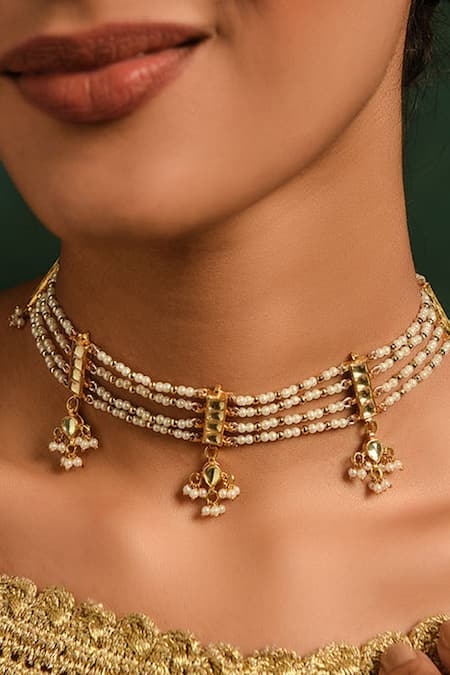 MAISARA JEWELRY Gold Plated Kundan Embellished Layered Choker Online at Aza Fashions MAISARA JEWELRY_Gold Plated Kundan Embellished Layered Choker _Online_at_Aza_Fashions