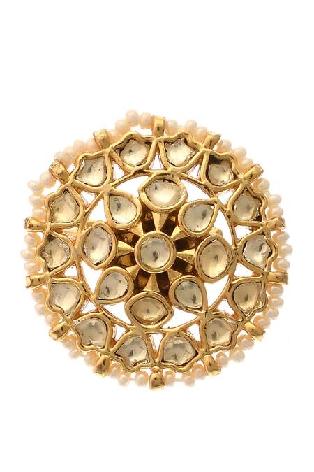 Shop MAISARA JEWELRY Gold Plated Diamonds, Pearls Kundan Ring at Aza Fashions Shop_MAISARA JEWELRY_Gold Plated Diamonds, Pearls Kundan Ring _at_Aza_Fashions
