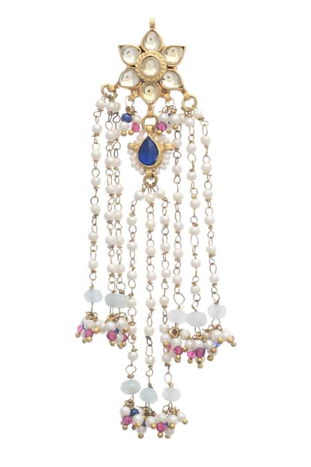 MAISARA JEWELRY_Gold Plated Pearls, Beads, Stones Jadau And Dangler Earrings _Online_at_Aza_Fashions