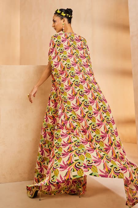 Shop Aneesh Agarwaal Green Crepe Sequins, Embroidery Botanical Print Cape And Draped Skirt Set at Aza Fashions Shop_Aneesh Agarwaal_Green Crepe Sequins, Embroidery Botanical Print Cape And Draped Skirt Set _at_Aza_Fashions