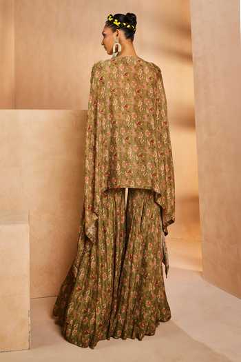 Aneesh Agarwaal Vintage Floral Print Kaftan & Sharara Set 