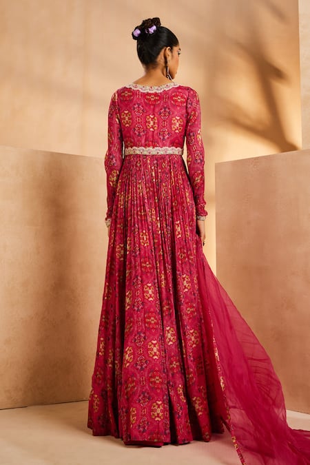 Shop Aneesh Agarwaal Pink Organza Pearls, Cut Work Botanical Hand Painted Anarkali With Dupatta at Aza Fashions Shop_Aneesh Agarwaal_Pink Organza Pearls, Cut Work Botanical Hand Painted Anarkali With Dupatta _at_Aza_Fashions