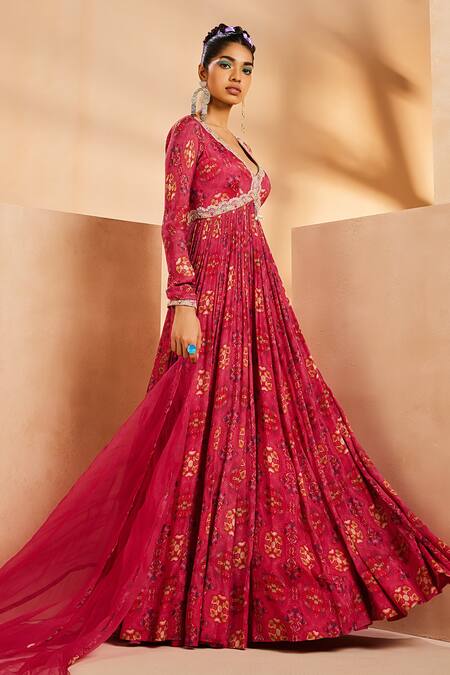 Buy Aneesh Agarwaal Pink Organza Pearls, Cut Work Botanical Hand Painted Anarkali With Dupatta Online at Aza Fashions Buy_Aneesh Agarwaal_Pink Organza Pearls, Cut Work Botanical Hand Painted Anarkali With Dupatta _Online_at_Aza_Fashions