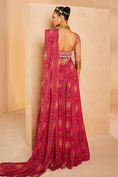 Aneesh Agarwaal Hand Painted Pre-Stitched Sharara Saree With Blouse 