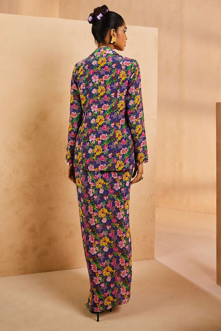 Shop Aneesh Agarwaal Purple Crepe Beads Square Neck Ditsy Floral Print Blazer And Dhoti Skirt Set at Aza Fashions Shop_Aneesh Agarwaal_Purple Crepe Beads Square Neck Ditsy Floral Print Blazer And Dhoti Skirt Set _at_Aza_Fashions