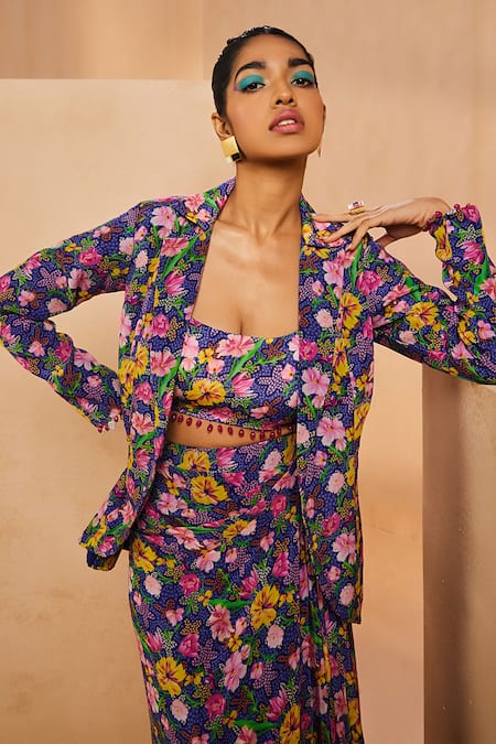 Buy Aneesh Agarwaal Purple Crepe Beads Square Neck Ditsy Floral Print Blazer And Dhoti Skirt Set Online at Aza Fashions Buy_Aneesh Agarwaal_Purple Crepe Beads Square Neck Ditsy Floral Print Blazer And Dhoti Skirt Set _Online_at_Aza_Fashions