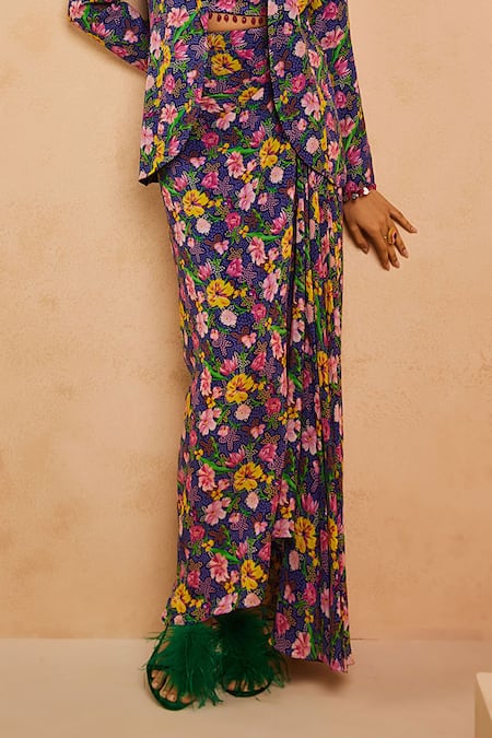 Shop Aneesh Agarwaal Purple Crepe Beads Square Neck Ditsy Floral Print Blazer And Dhoti Skirt Set Online at Aza Fashions Shop_Aneesh Agarwaal_Purple Crepe Beads Square Neck Ditsy Floral Print Blazer And Dhoti Skirt Set _Online_at_Aza_Fashions