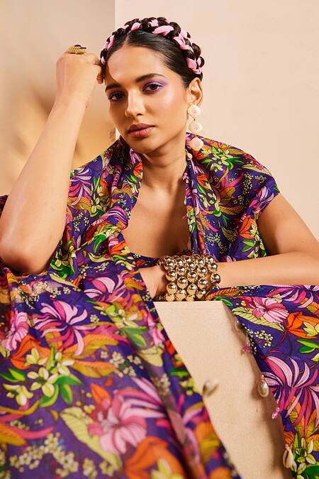 Buy Aneesh Agarwaal Purple Chiffon Mirrors, Stones, Embroidery Printed Dhoti Jumpsuit With Cape Online at Aza Fashions Buy_Aneesh Agarwaal_Purple Chiffon Mirrors, Stones, Embroidery Printed Dhoti Jumpsuit With Cape _Online_at_Aza_Fashions