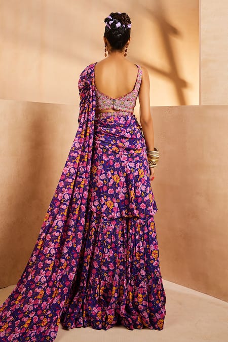 Aneesh Agarwaal Floral Print Draped Lehenga Saree With Blouse 