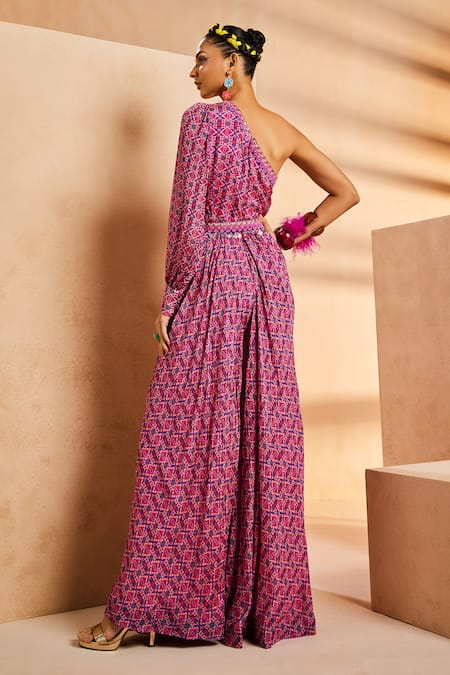 Aneesh Agarwaal Ikkat Print Jumpsuit With Belt 