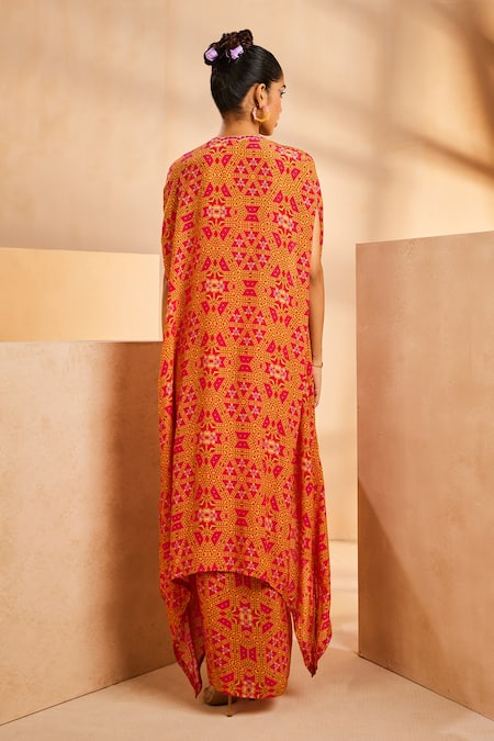 Shop Aneesh Agarwaal Pink Crepe Embroidery, Mirrors Bandeau Neck Tie Dye Print Twisted Skirt Cape Set at Aza Fashions Shop_Aneesh Agarwaal_Pink Crepe Embroidery, Mirrors Bandeau Neck Tie Dye Print Twisted Skirt Cape Set _at_Aza_Fashions