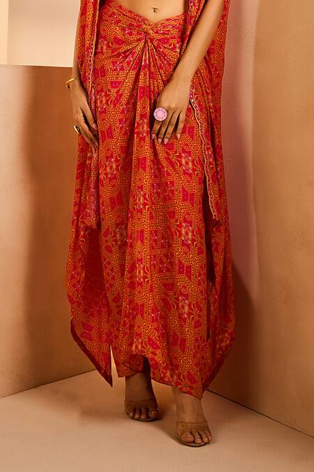 Buy Aneesh Agarwaal Pink Crepe Embroidery, Mirrors Bandeau Neck Tie Dye Print Twisted Skirt Cape Set Online at Aza Fashions Buy_Aneesh Agarwaal_Pink Crepe Embroidery, Mirrors Bandeau Neck Tie Dye Print Twisted Skirt Cape Set _Online_at_Aza_Fashions