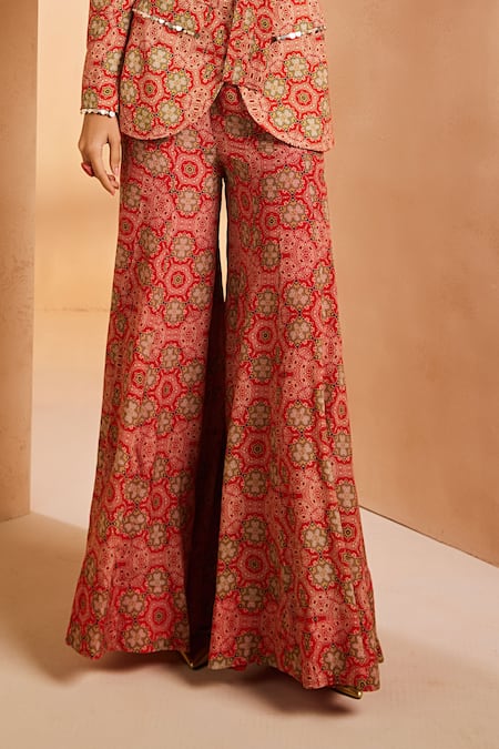 Buy Aneesh Agarwaal Red Crepe Beads, Metallic Thread Hand Painted Print Blazer And Flared Pant Set Online at Aza Fashions Buy_Aneesh Agarwaal_Red Crepe Beads, Metallic Thread Hand Painted Print Blazer And Flared Pant Set _Online_at_Aza_Fashions