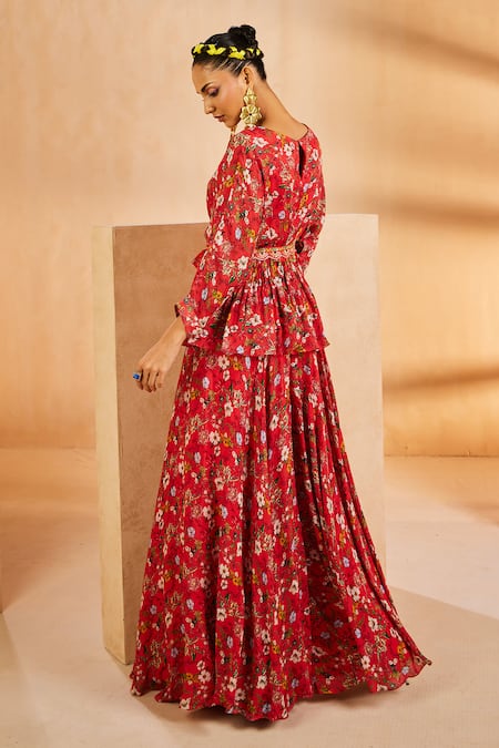 Aneesh Agarwaal Floral Pattern Peplum Top & Palazzo Set 