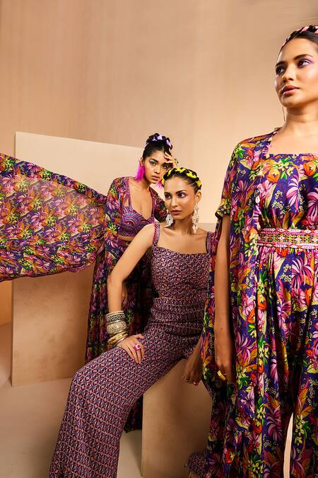 Shop Aneesh Agarwaal Purple Beads Square Neck Ikat Print Jumpsuit Online at Aza Fashions Shop_Aneesh Agarwaal_Purple Beads Square Neck Ikat Print Jumpsuit _Online_at_Aza_Fashions