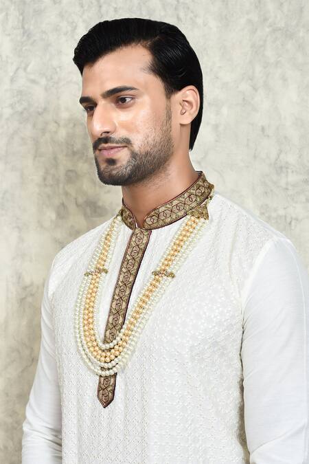 Buy_Arihant Rai Sinha_Peach Crystals And Pearls Multi-layered Mala _Online_at_Aza_Fashions