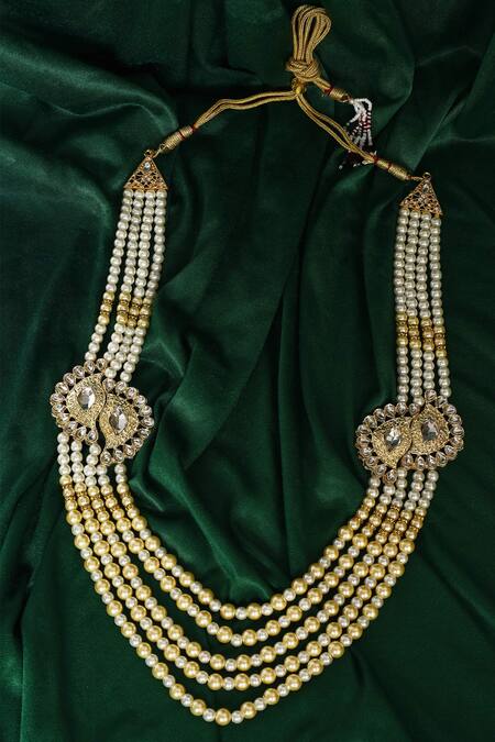 Arihant Rai Sinha_Off White Crystal And Pearls Embellished Mala _Online_at_Aza_Fashions